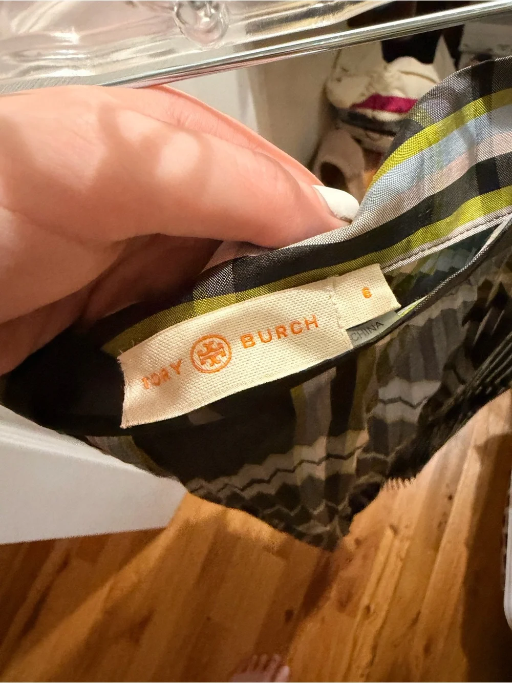 Tory Burch Sunburst Madras Plaid Pleated Silk Skirt